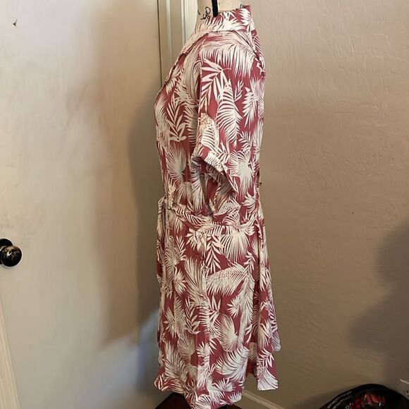 Torrid Palm Trees Print Design Button Front Collar Pockets Dress Vacation Resort - Picture 6 of 16